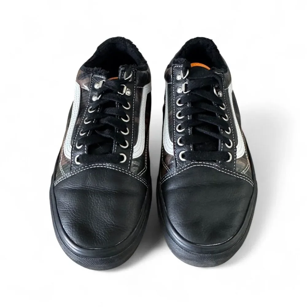 Vans Old Skool Camo Leather Low Skate Shoes Black Mens 8.5 Women's 10